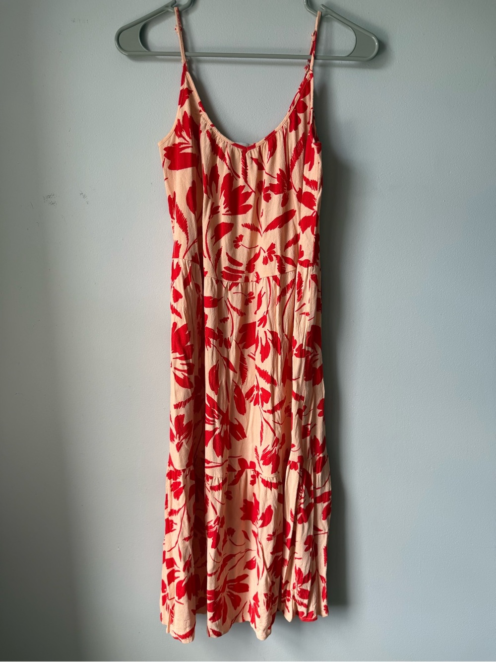 The Loft Maxi Midi Sun Dress Floral Spaghetti Strap Hippie Boho Orange Red S